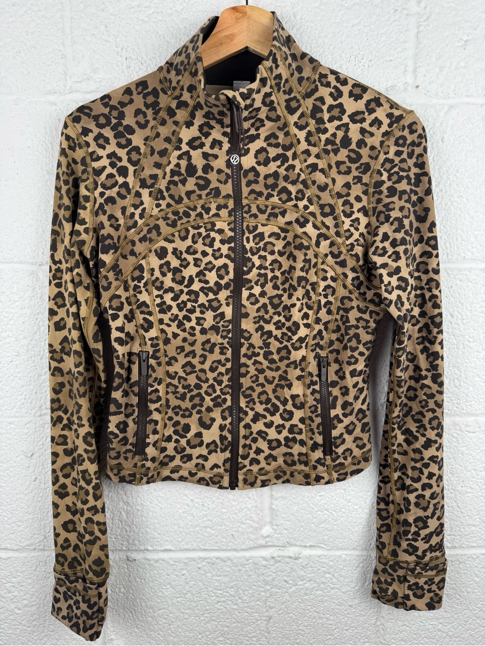 Lululemon Define Cropped Jacket Nulu Leopard Print Brown Black Size 8
